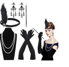 1920s Gatsby Accessories Set Women 1920s Costume Gloves Headband Stocking Style1