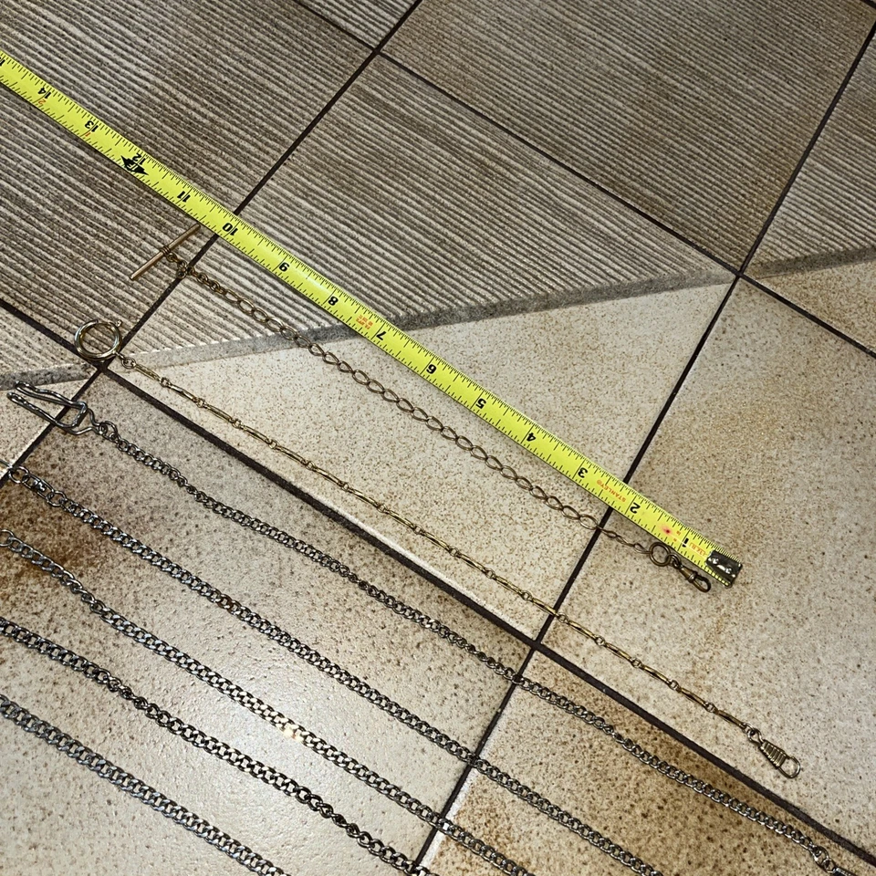 "Cadenas de reloj de bolsillo de 7 unidades de 10"" - 17"" de largo una es vintage la mayoría están en muy buen estado" Foto 3 de 4