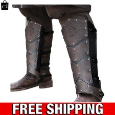Vintage Knight Leg Armor Gaiters in Dark Brown - Perfect for Cosplay Events
