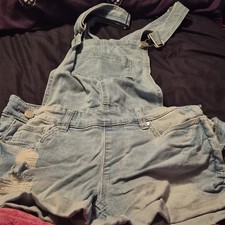 dollhouse Juniors Light Blue Denim Distressed Overall Shorts Size 5