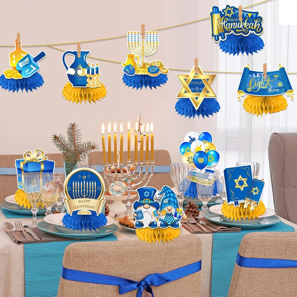 Centros de mesa Hanukkah Decoraciones Panal, 12 piezas Decoraciones Hanukkah para mesa Foto 2 de 4