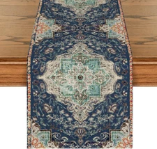 Boho Blue Table Runner 13x72 Inch Rustic Farmhouse Winter Dining Table Decor