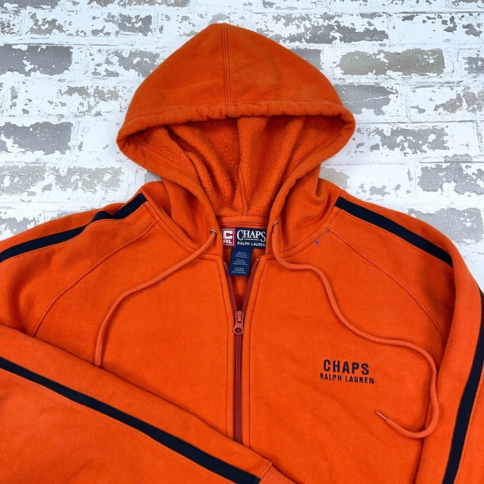 De colección Ralph Lauren Chaps Sudadera con Capucha Hombres Grande Naranja Azul Sudadera Chaqueta Y2K Foto 3 de 4