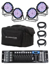  4 Eliminator American DJ Mega Flat PAK EP RGBUV Wash Lights DMX Controller Bag