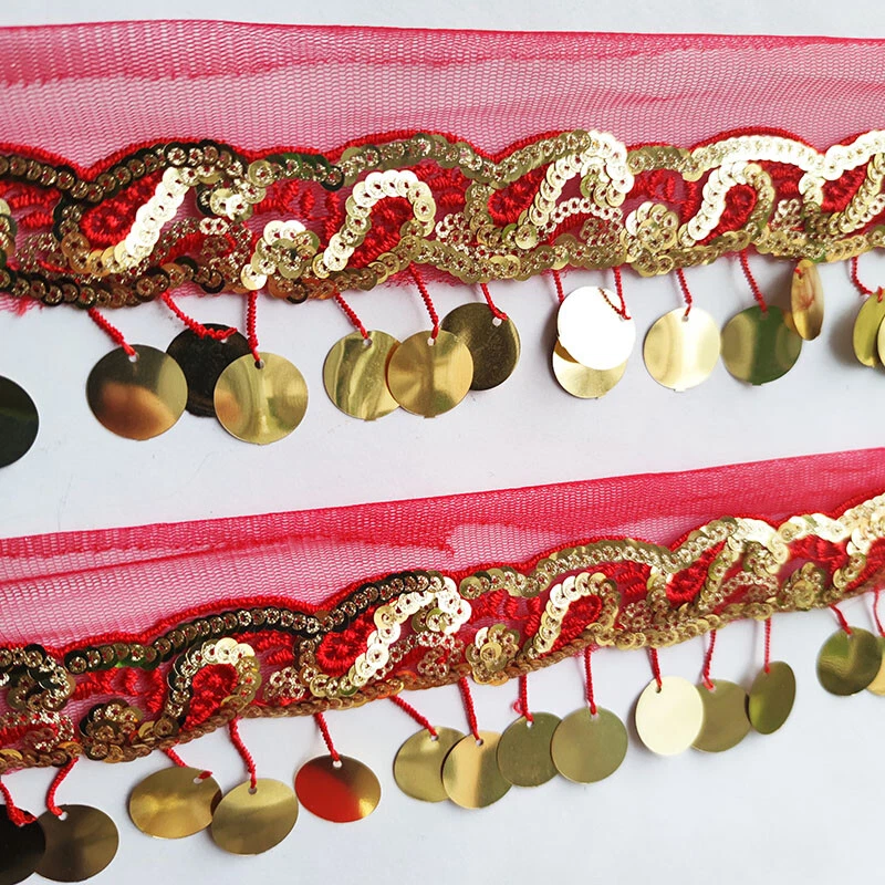 2 Yards 6cm Sequins Tassel Edge Fringe Trim Ribbon Fabric Sewing Craft Fabric - Image 4 of 4