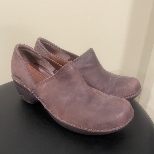 Womens Merrell Emma Brown Leather Slip On Comfort Clogs Shoes Size 9 - Picture 3 of 8