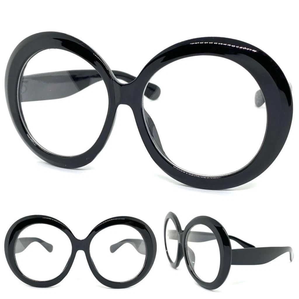 OVERSIZED Exaggerated Retro Clear Lens EYE GLASSES Huge Large Round Black  Frame