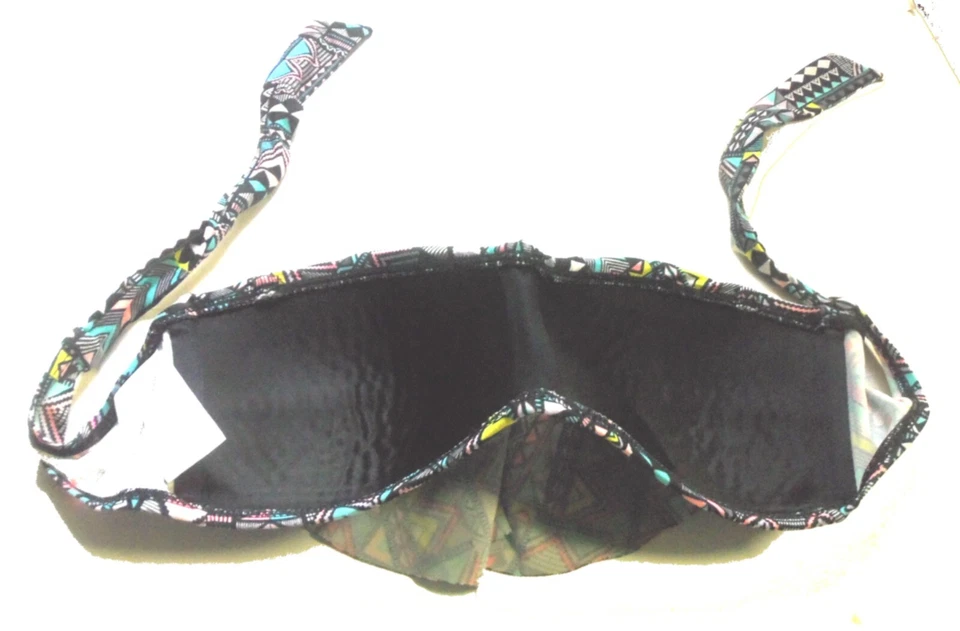 Bikini bandeau sin tirantes geométrico negro, rosa y azul miel Hula talla X-pequeño Foto 3 de 4
