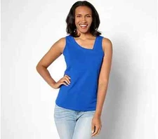 Attitudes by Renee Washed Cotton Jersey Knit Asym Tank Top Cobalt Sea XL A631292