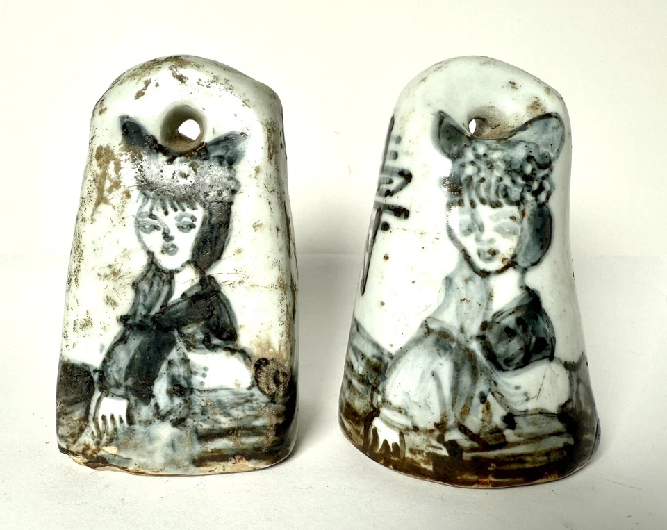 Pesas colgantes chinas raras porcelana y hierro fundido siglo XVIII dinastía Qing de colección Foto 2 de 4