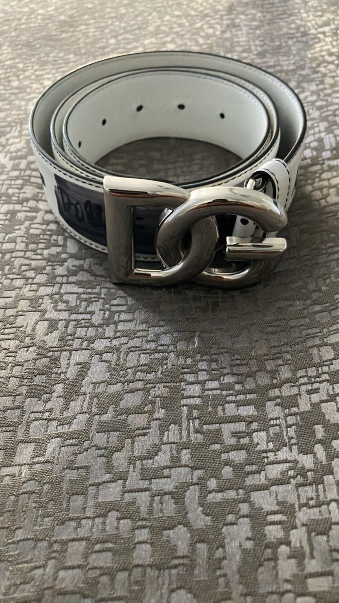 Dolce & Gabbana DG Logo Buckle Graffiti Leather Belt. Sz32