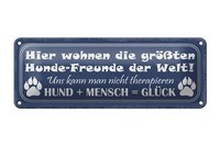 Blechschild Spruch 27X10 Cm Hund + Mensch = GlüCk Geschenk Deko Schild Tin Sign