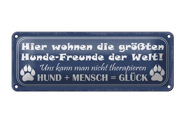 Blechschild Spruch 27X10 Cm Hund + Mensch = GlüCk Geschenk Deko Schild Tin Sign-image