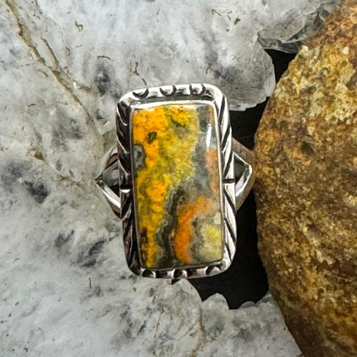 Native American Sterling Silver Bumblebee Jasper Bar Ring Size 5.25 For Women #1 - Picture 5 of 10