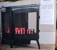 3 Sided Glass Double Doored Electric Stove, Black, Dunelm, RRP £179