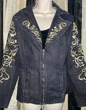 Vtg 80s Women's Oversized Denim Jacket Acid Wash Silver Stud Crystal Bedazzled M