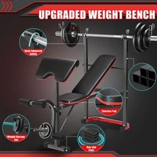 660LBS Upgraded Adjustable Weight Bench Set with Squat Rack+Preacher Curl Pad A+