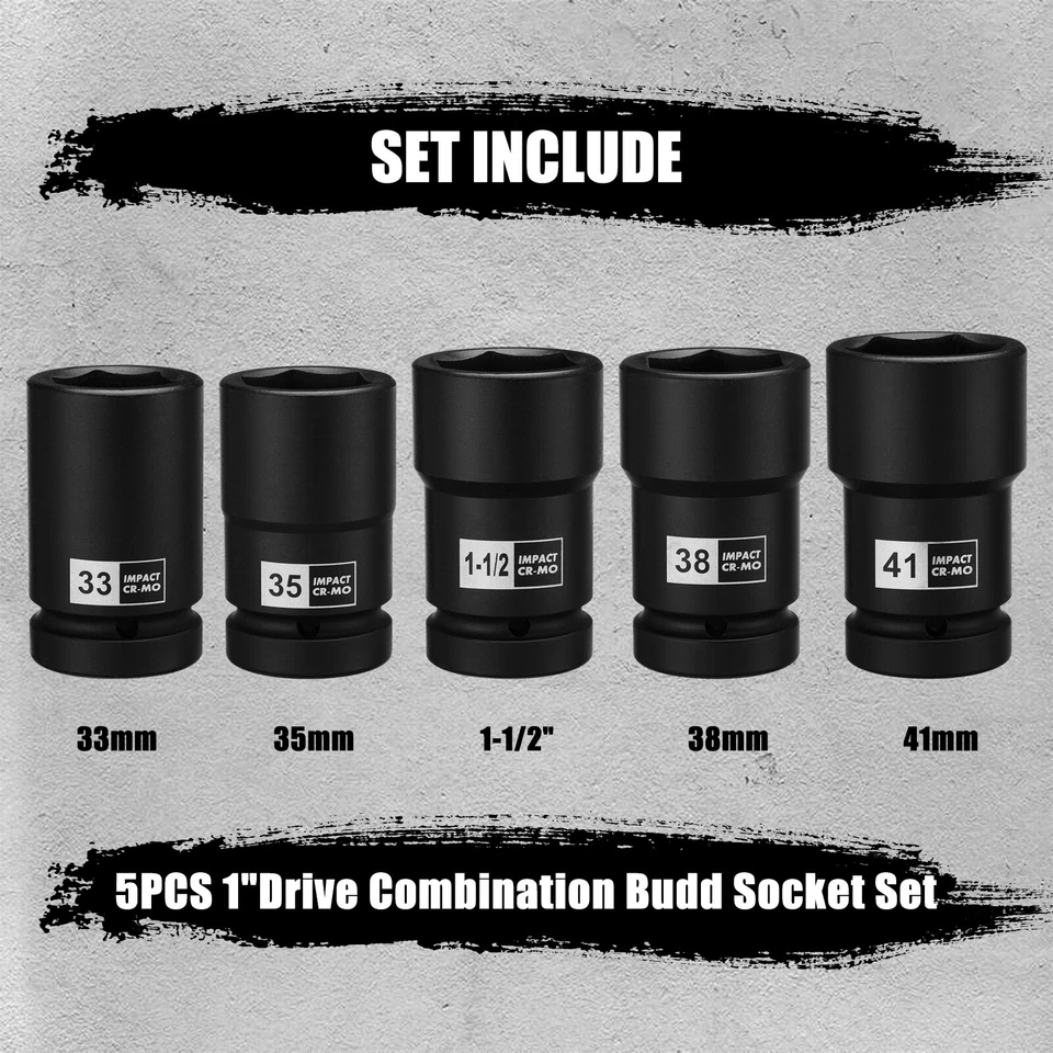Juego de enchufes Drive Budd de 1 pulgada 33 mm, 35 mm 38 mm, 1-1/2", 41 mm métrico y SAE CR-MO Foto 2 de 4