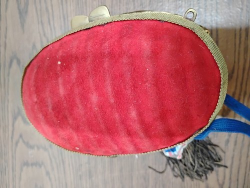 Vintage Red Velvet Pillow Purse 1940s Art Deco Brass Clutch Shoulder Handbag B13 - Picture 3 of 5