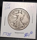 USA 1917 50 cents Walking Liberty half dollar  old silver coin  #5735