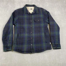 North Face Jacket Mens Small Blue Green Plaid Sherpa Lined Workwear Shacket F21
