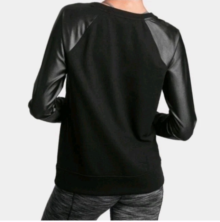 Victoria Sport Sudadera Negra con Mangas de Cuero Sintético Mujer Talla Mediana Nueva con Etiquetas Foto 3 de 4