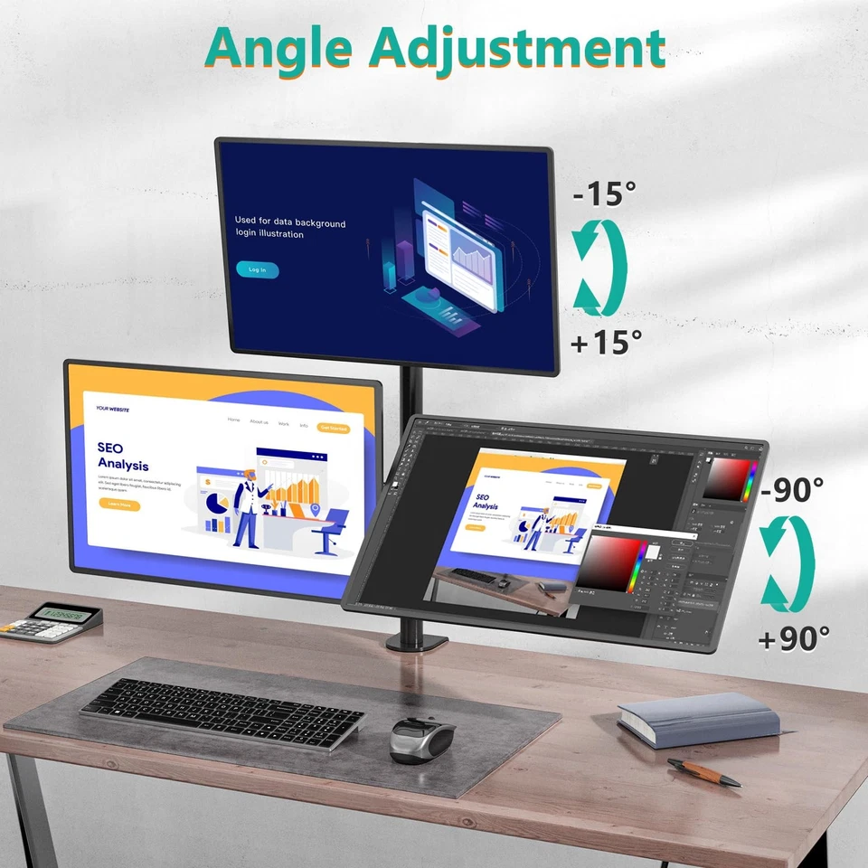 Triple Monitor Mount for 13-27 inch Computer Screens, 3 Monitor Desk Mount, H... - Image 4 of 4