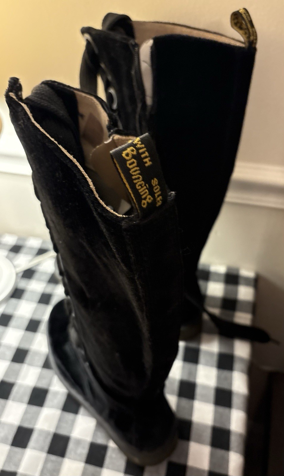 Dr Martens Black Velvet Knee High Tall Boots 90’s RARE Womens Size 7/Mens Size 6 image 7