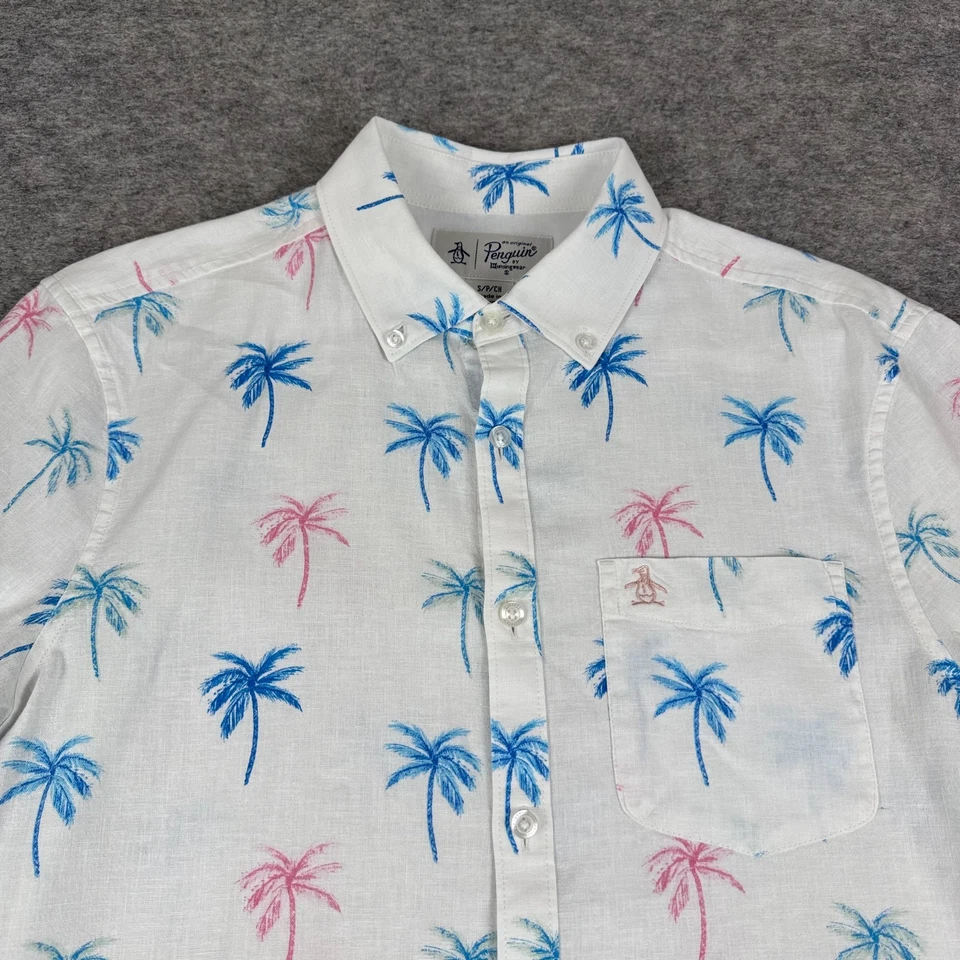 Original Penguin Button Down Shirt Palm Trees Linen Blend Mens Small S - Image 3 of 4