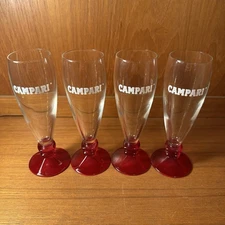 4 Campari Vintage Glasses - Red Acrylic Frosted Glass Footed