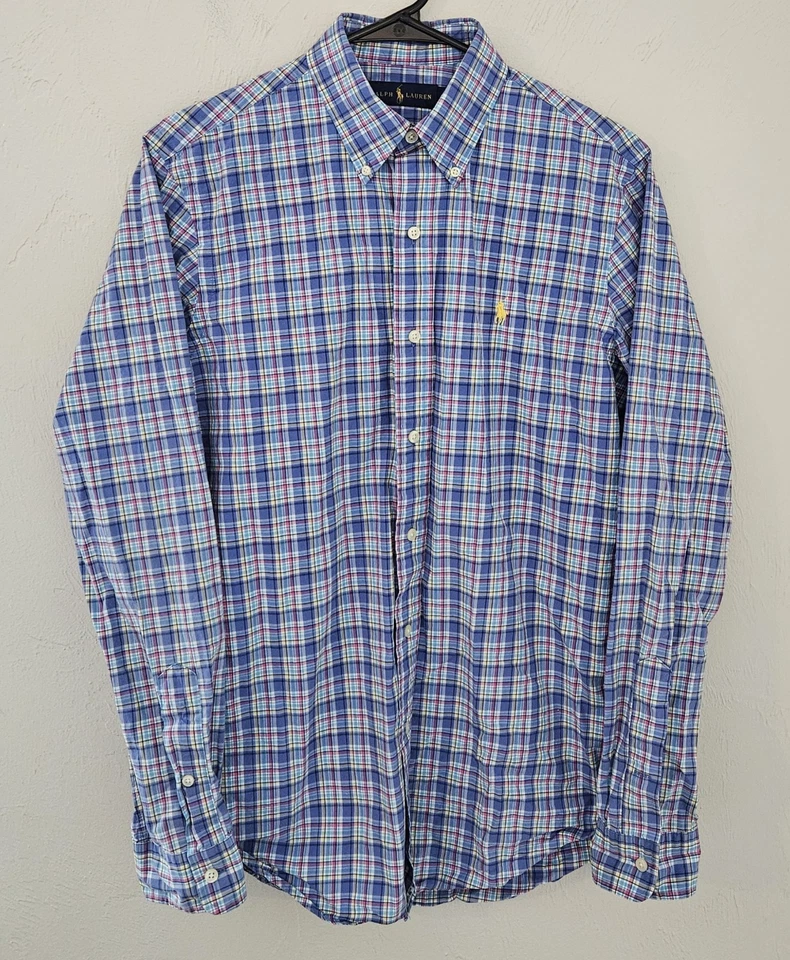 Camisa Ralph Lauren Para Hombres A Cuadros Manga Larga Con Botones Talla Pequeña Logo de Poni Foto 3 de 4