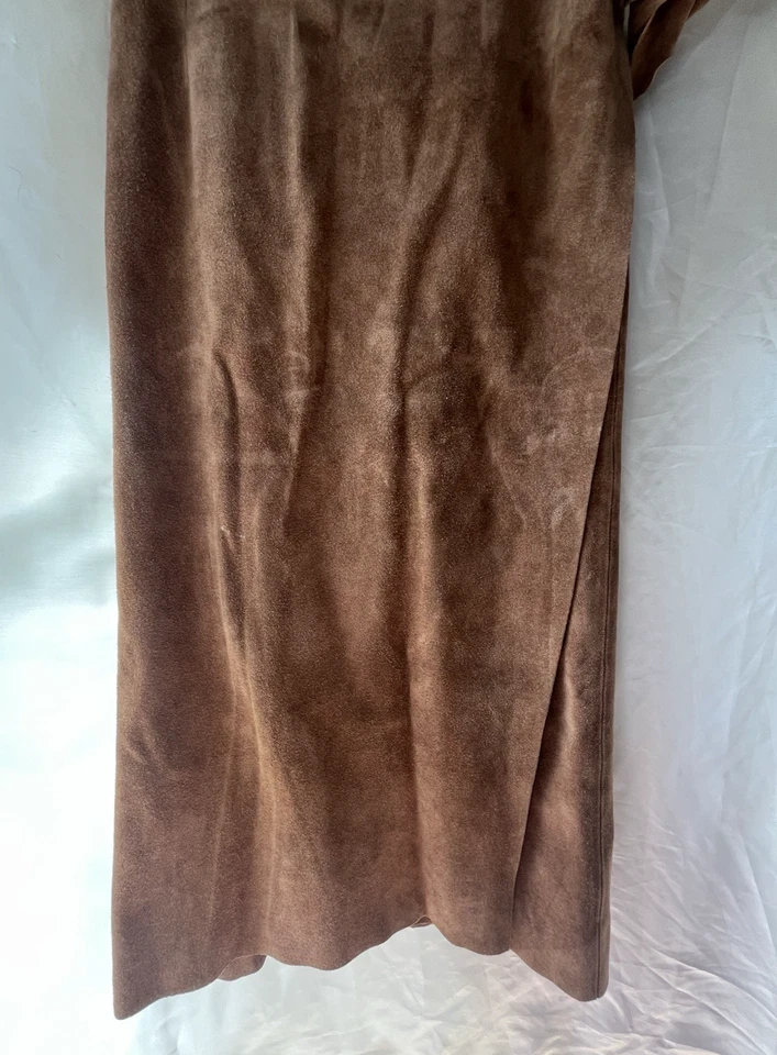 Ralph Lauren Envolvente Gamuza Cuero Falda Concho Corbata Cintura Midi Vintage Country Foto 3 de 4