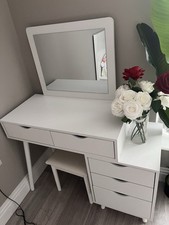 OFCASA White Dressing Table with LED Lights and Stool - White (SGJSDR019WH)
