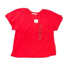 NWT Rafaella Ladies Knit V-Neck Ruffled Short Sleeve Fashion Top Red Large