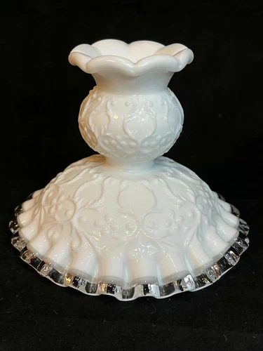 Fenton spanish lace silver crest single candlestick made USA 1968-1976