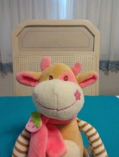 Cow Plush Tan/Cream Pink Scarf Stuffed Animal 14" Unbranded