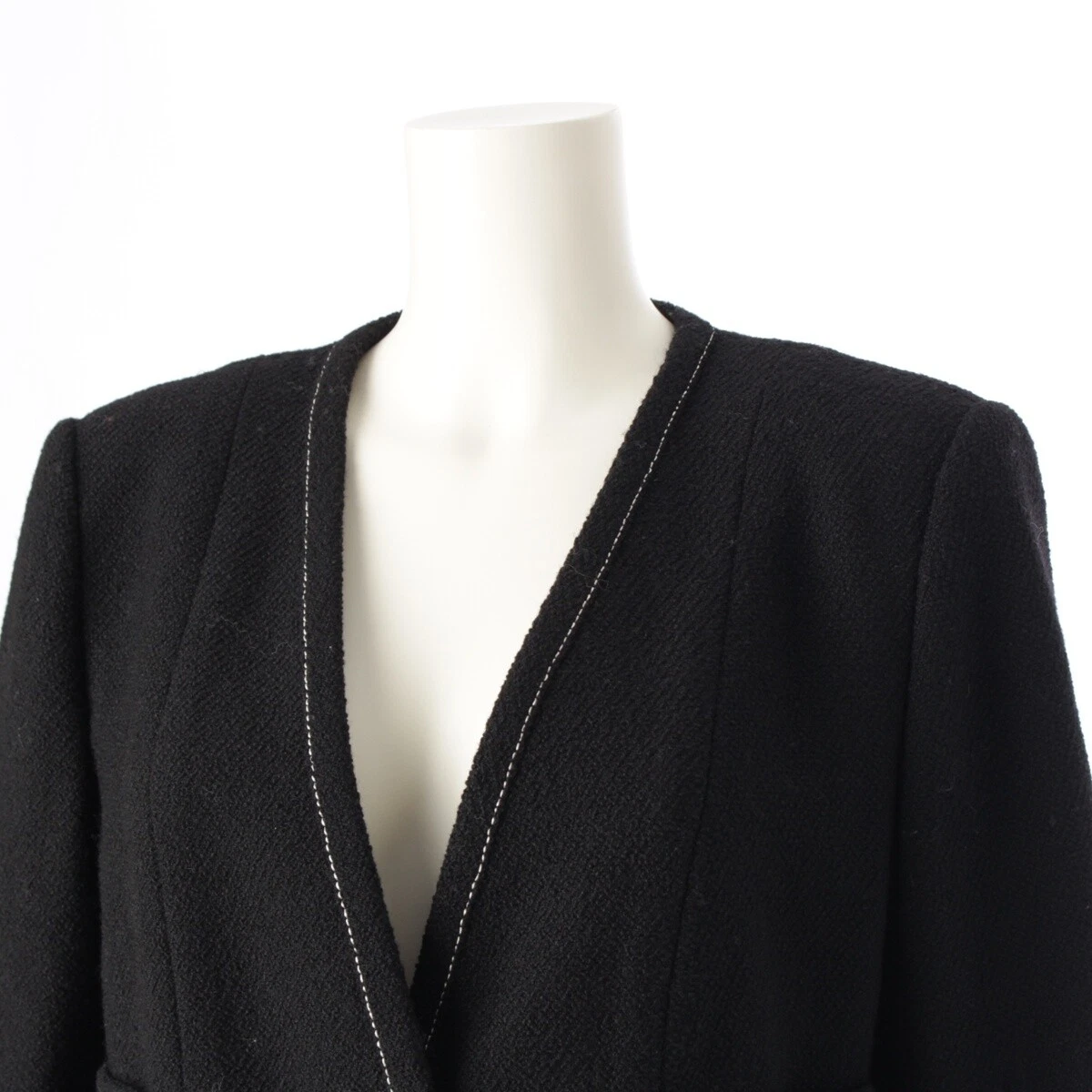 Giacca top CHANEL tweed camelia bottoni linea senza colletto P52637 nero 42