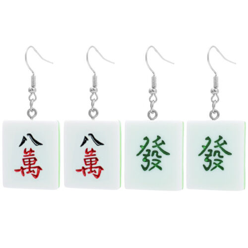  2 Pairs Mahjong Earrings Pierced Backs Novelty for Women Trendy to Hang Stud - Afbeelding 1 van 12
