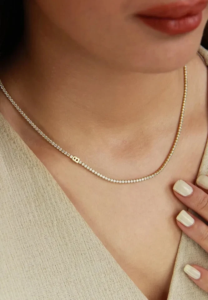 Gargantilha de tênis redonda simulada de diamante 6 quilates folheada a ouro amarelo 14k - Imagem 4 de 4