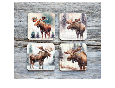 Moose, Elk themed neoprene drink coasters, set of 4, CHOICE, absorbent, gifts