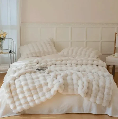 Faux Rabbit Fur Throw Blanket Luxury Plush Reversible Blanket Home Decoration US - Picture 6 of 30