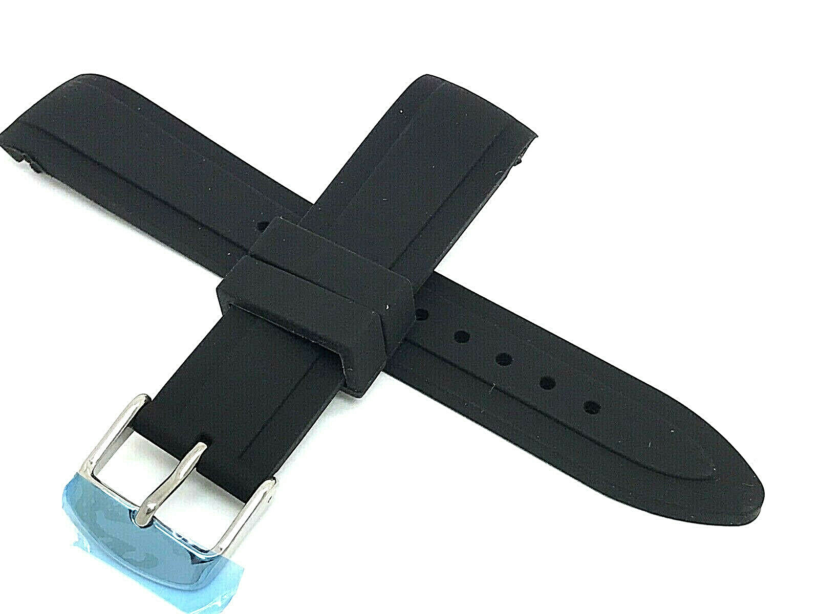 Men's Watch Band Replacement Black Rubber Strap 20mm Lug Silver Tone