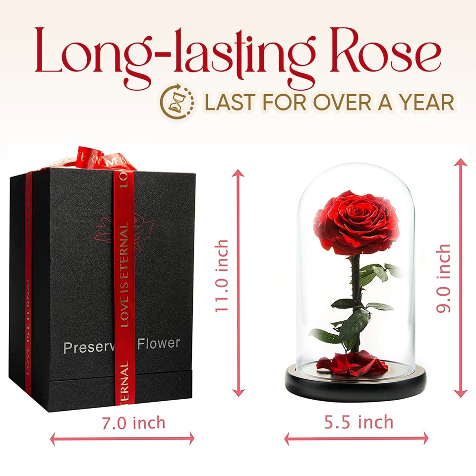 Preserved Rose in Glass Dome Eternal Enchanted Forever  - Infinity Rose  - - Image 4 of 4