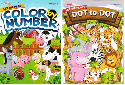 NEW Set 2PK Dot to Dot & Color by Number Kids Coloring Book Activity Books Set 