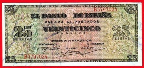 25 Pesetas, 1938, ''Burgos'' Serie B,  EBC - Bild 1 von 2