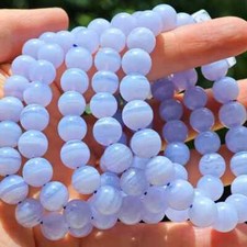 Natural Lace Agate 8MM Beads Blue Crystal Healing Reiki Woman Stretch Bracelet
