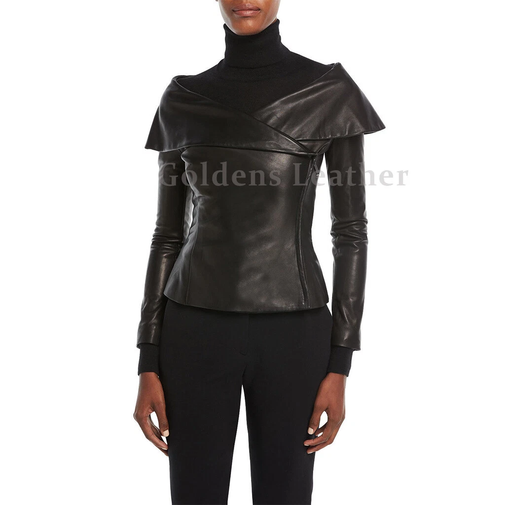 Leather jacket off shoulder cheap