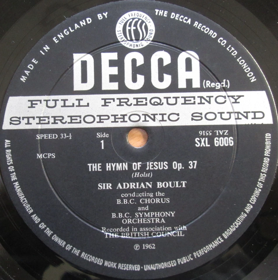 SXL 6006 ED1 Holst The Hymn Of Jesus Perfect Fool Boult  Decca WBg 1st NM Foto 4 de 4