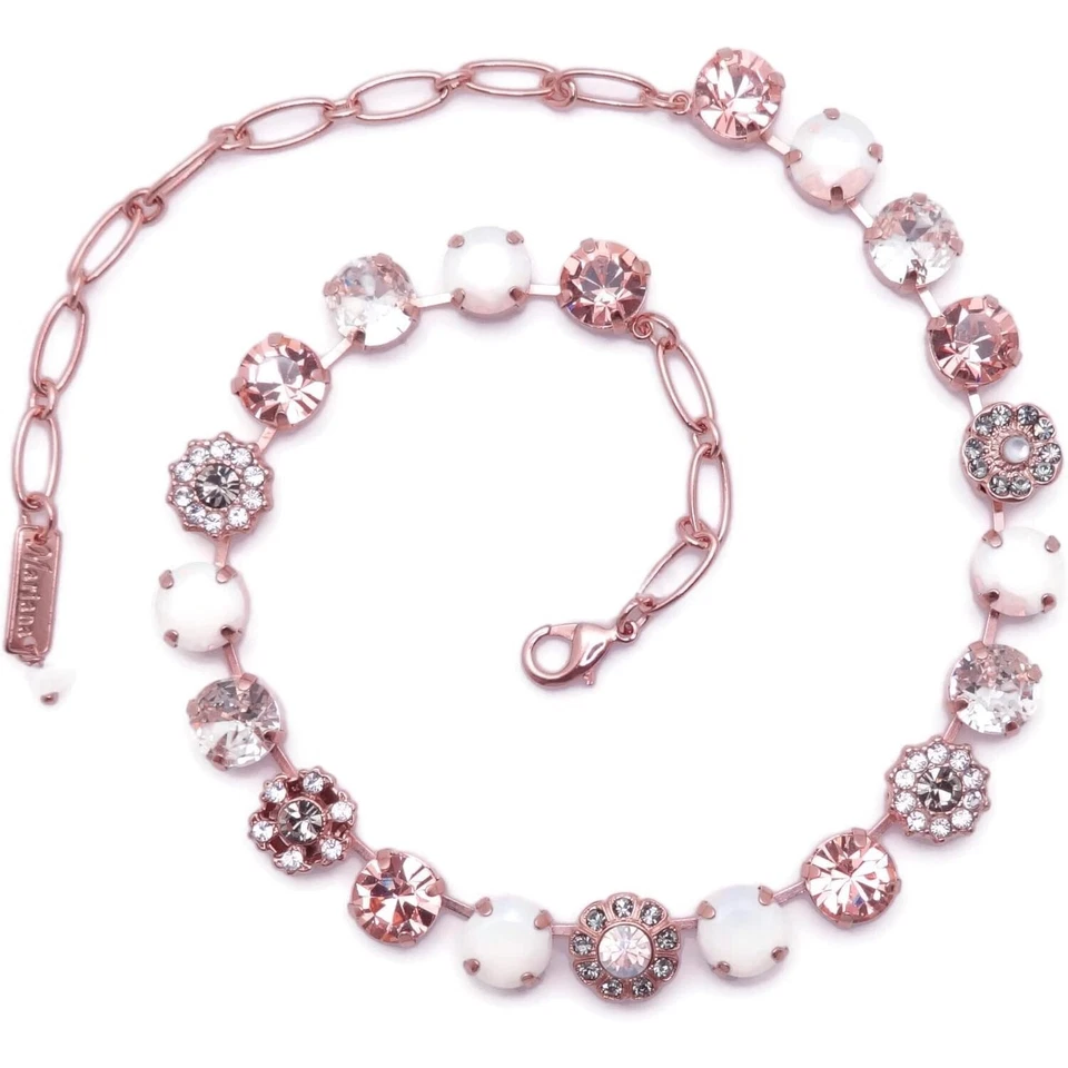 Collar Mariana Ice Queen Oro Rosa Melocotón Gris Blanco Cristal Flor 1154 Nuevo con Etiquetas Foto 3 de 3