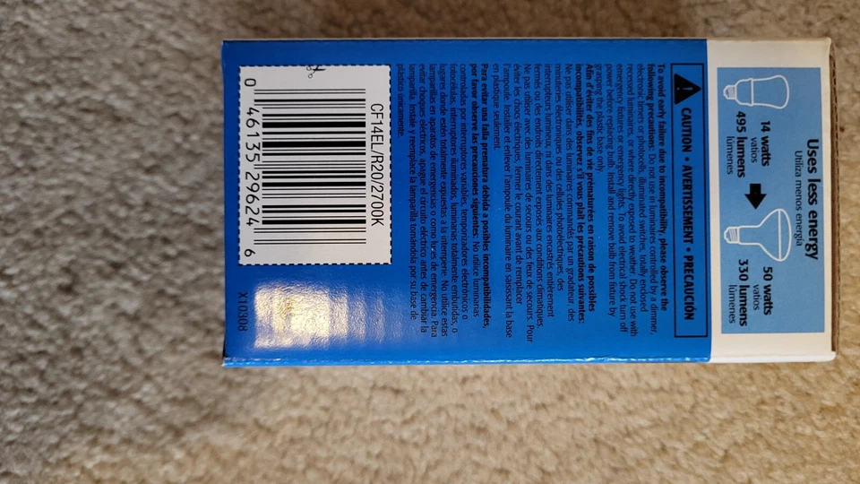 Sylvania CF14EL/R20/2700K 14W Fluorescent R20 Lamp Light Bulb 9W 2700K  3 PACK - Image 2 of 2